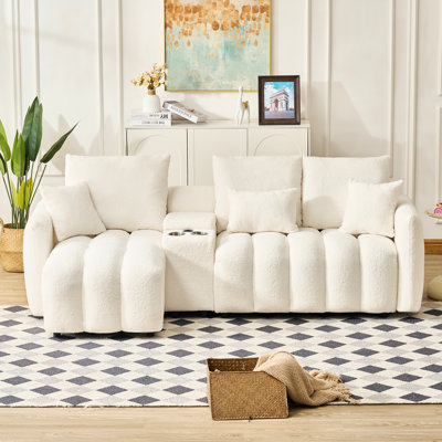91.3 - Inch Deep 5 Seat Made Of , With Center Console And 3 Pillows For Comfort Contemporary Soft Upholstery Storage Coffee Table, Ideal Grand Apartments