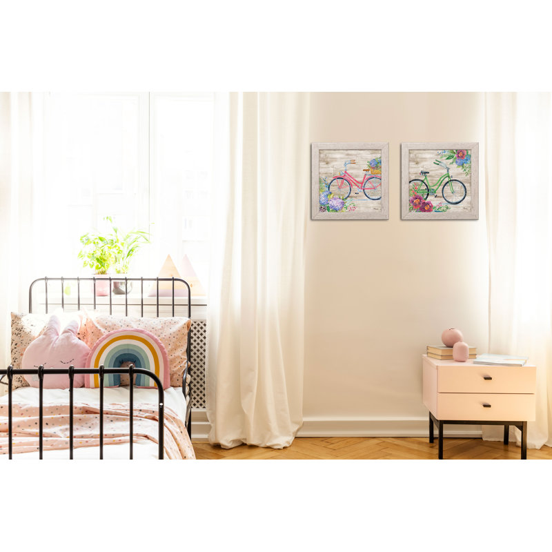 «Bicyle Décor Bike and Hydrangea Floral» par Paul Brent - ensemble de 2 impressions, H 12 po x l 12 po x P 0,75 po
