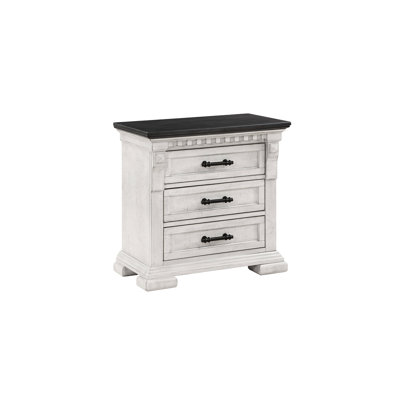 Table de chevet 3 au fini blanc antique - Accessoire de rangement de chambre à coucher de style compact