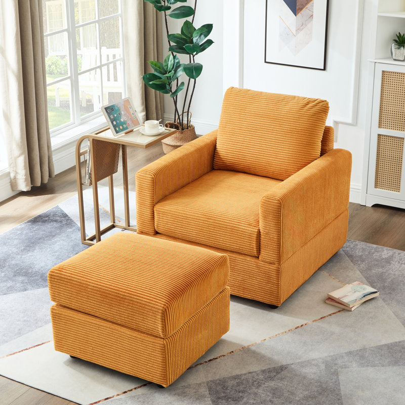 Fauteuil en velours côtelé jaune pour le salon, fauteuil d'appoint confortable classique, pièce décontractée large et amovible, lavable
