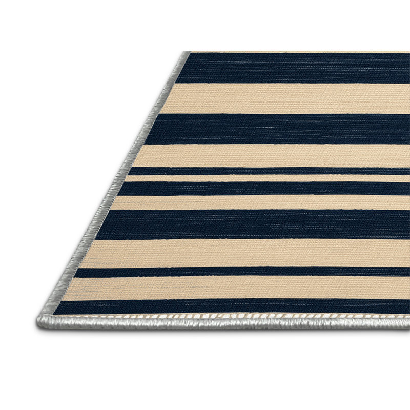 Tapis beige à rayures horizontales lavable à la machine, Rectangle 4pi x 6 pi