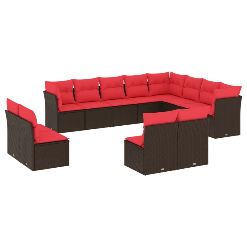 Ensemble de canapé de patio 13 pièces avec coussins en rotin de polyester gris