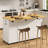 59" Rolling Mobile Kitchen Cart With Drop Leaf & Hidden Trash Storage Cabinet, Kitchen Island Table On Wheels With Drawer And Storage Cabinet, Towel Rack & Power Outlet For Kitchen-1566828395