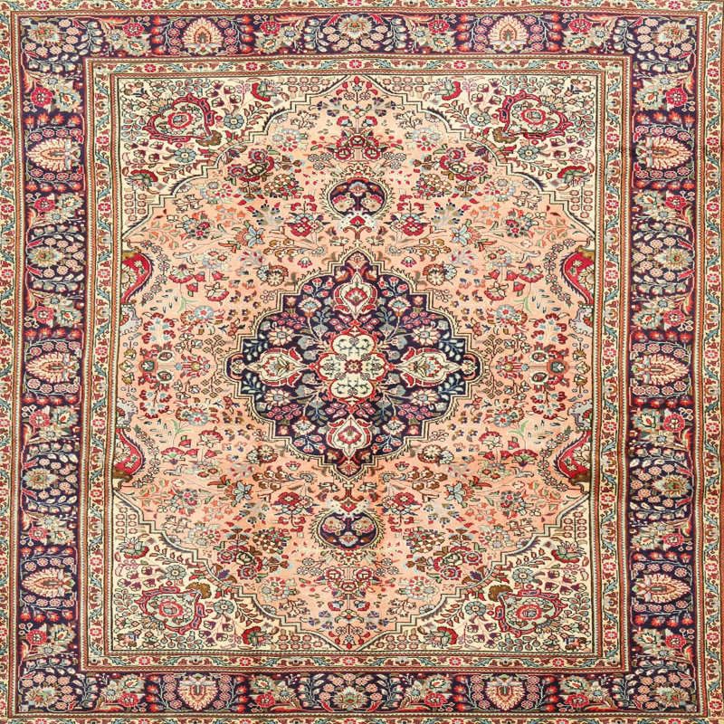 Tapis traditionnel mehroon/noir/crème, Carré 5 pi