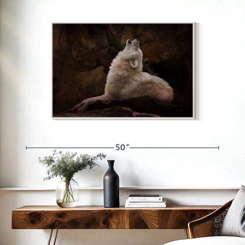 Loup blanc, Cadre flottant blanc, 37 po x 25 po