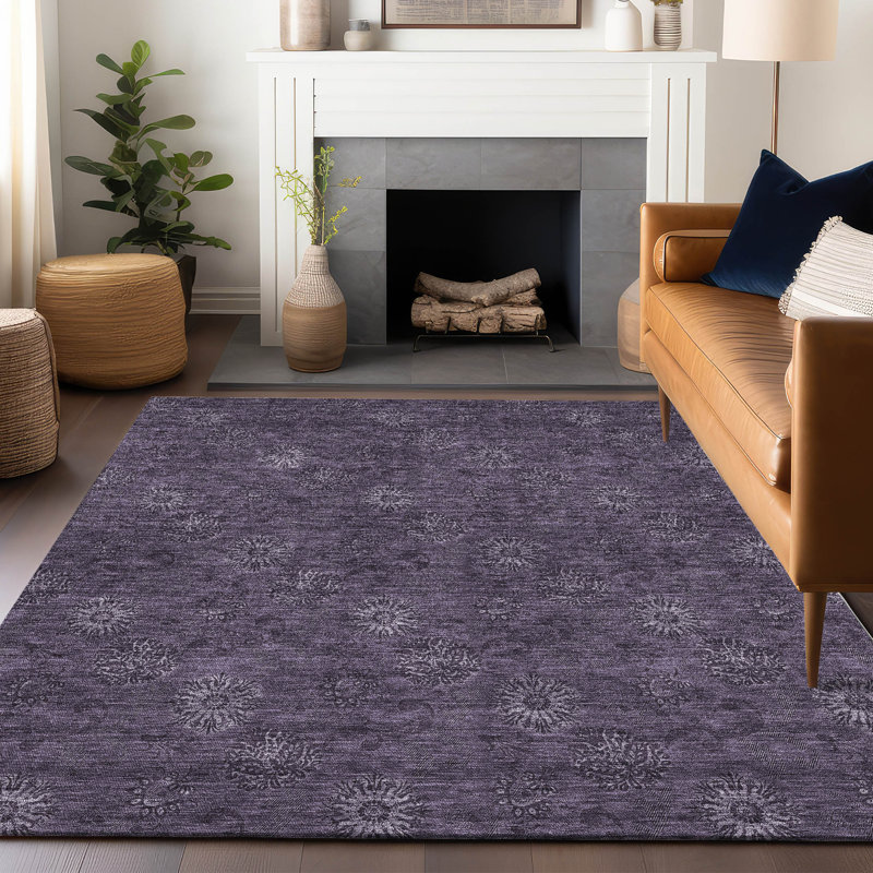 Tapis aubergine de qualité supérieure lavable à la machine Prisco, Rectangle 10 pi x 14 pi
