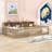 Wood Twin XL Floor Bed with Built-In Storage Shelves and USB Charging Ports-834691030