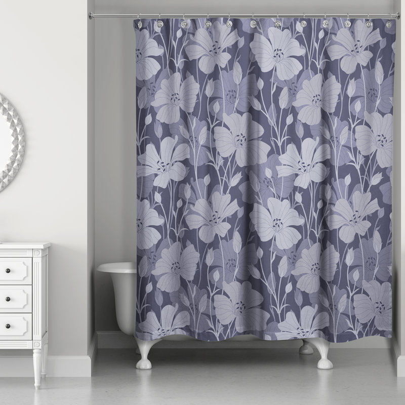 Floral Shower Curtain, Navy