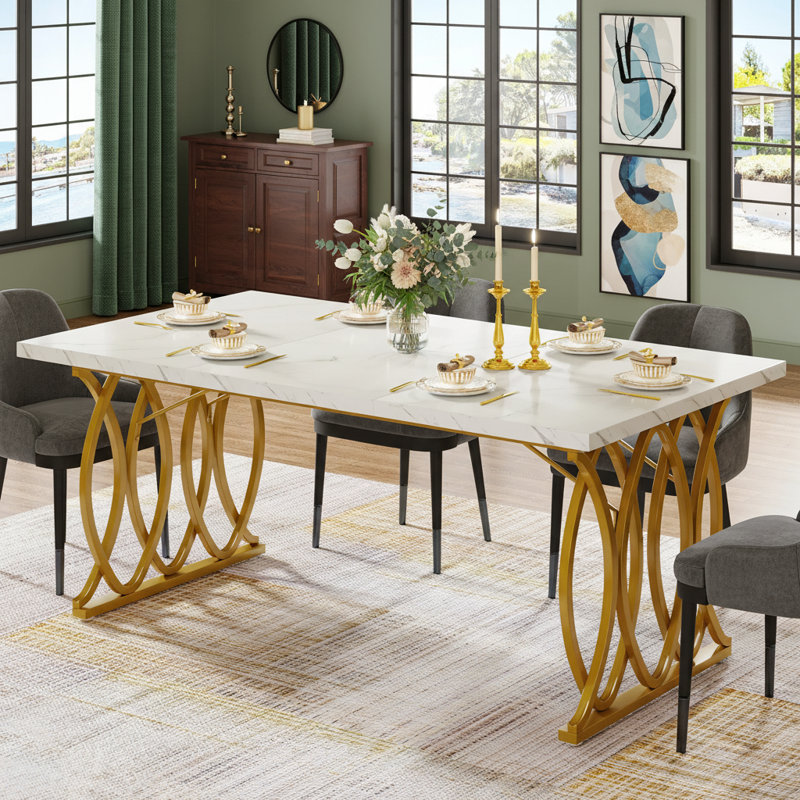 George Oliver 63" Modern Dining Table with Faux Marble Tabletop for 4-6 ...