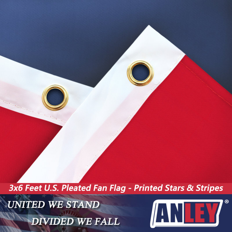 Patriotic Red White and Blue Pleated Fan Flag with Grommets