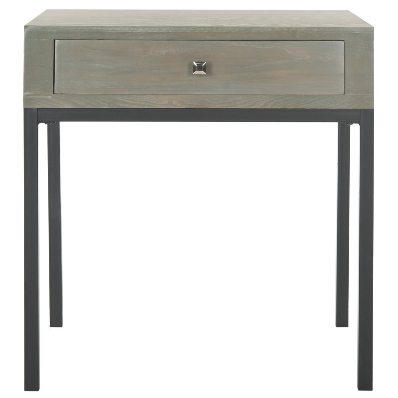 Joanna Solid Wood End Table with Storage, Ash Gray