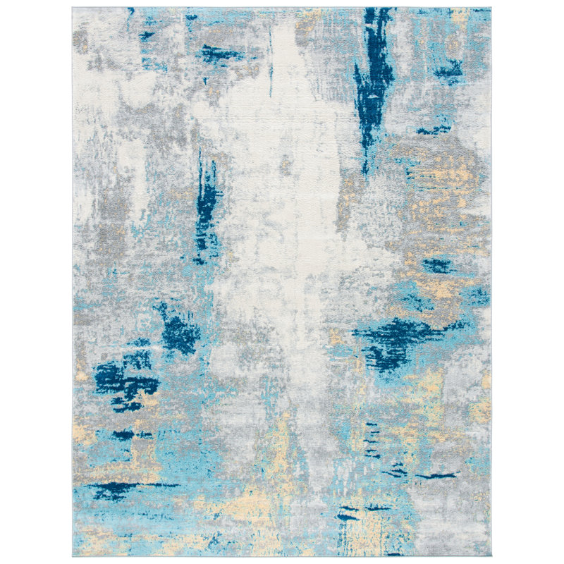 Zeke Abstract Grey/Blue Area Rug, Rectangle 235 x 305cm