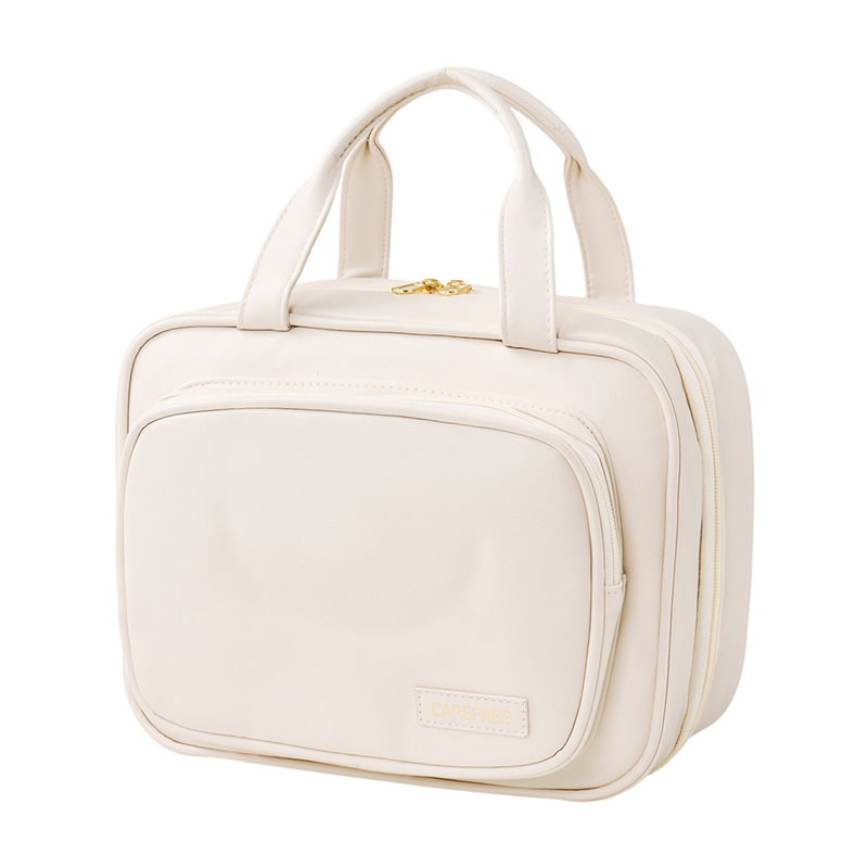 PU Leather；Polyester；PVC；Nylon Zipper Makeup Organiser, Beige