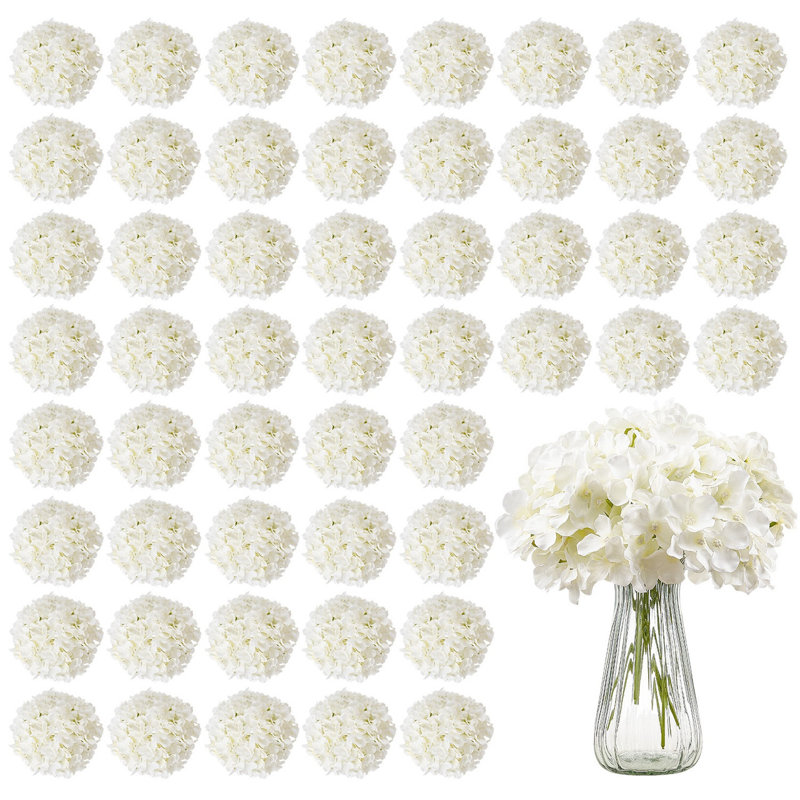 65 pièces de fleurs d'hortensia en soie artificielle 9,8 en bouquet blanc