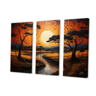 " African Tribal Sunset VI " 3 Piece Art Mixed Media Print