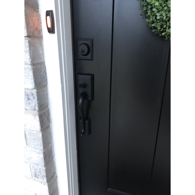 Addison Handleset with Single Cylinder Deadbolt and Georgian Door Knob and Rosette, Matte Black, Keyed Alike, Yes
