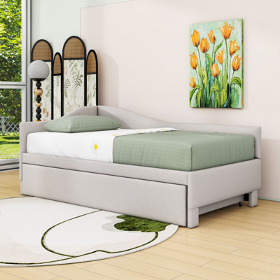 Twin L-Shaped Upholstered Daybed with Pop Up Trundle