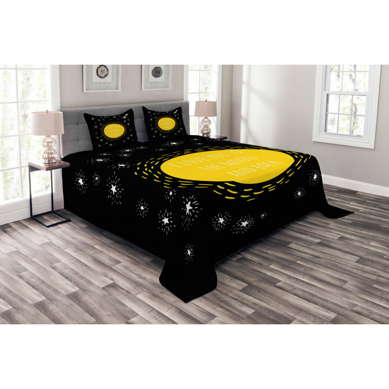 Accacia Black/Yellow Microfibre Bedspread Set, 220 x 264 cm