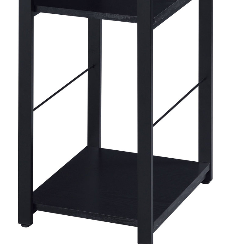 Bureau avec tablette à 2 niveaux et base ouverte en métal, Noir