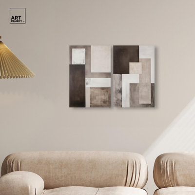 Quiet Geometry Set Canvas Set of 2 Boho Abstract Art by 