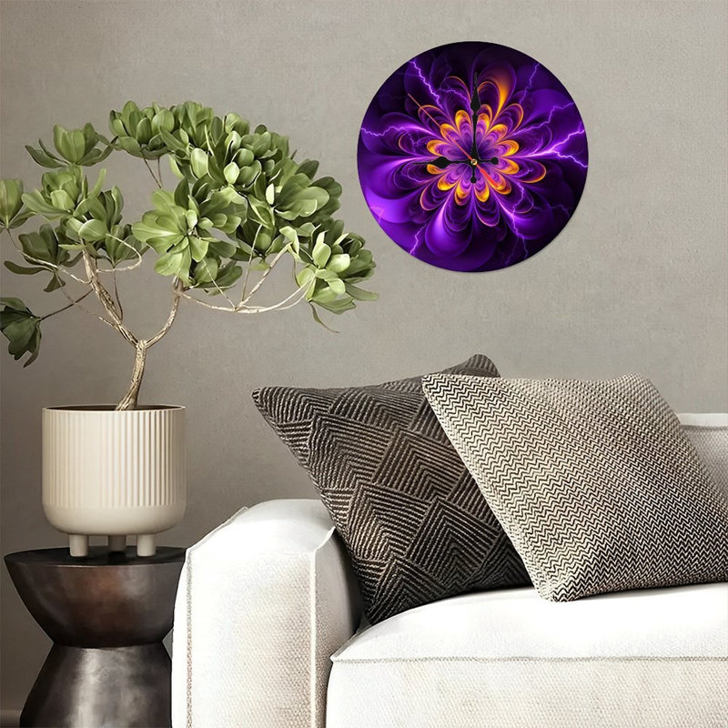 Horloge murale ronde en bois 10 po, mouvement à quartz silencieux, imprimé UV, à piles, Mauve
