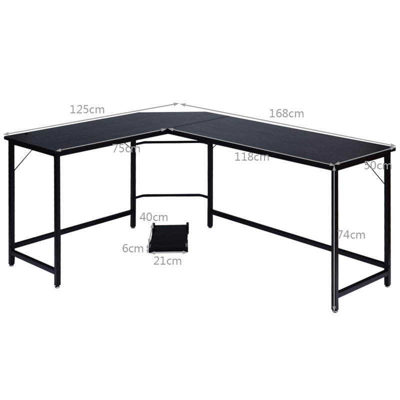 Petrus 168Cm W L-Shaped Writing Desk, Black
