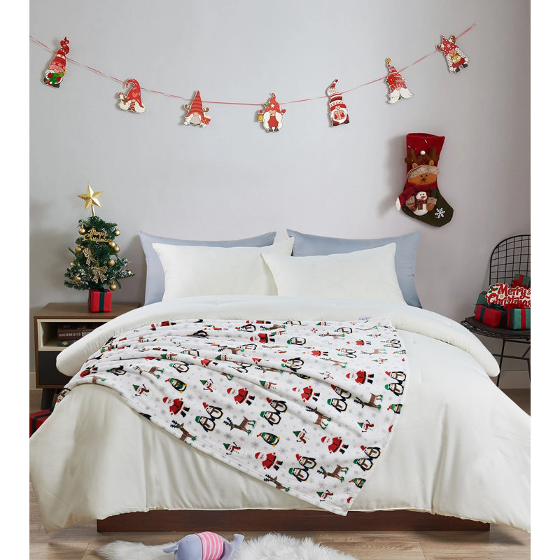 Jolly North Pole Christmas Fleece Reversible Throw Blanket