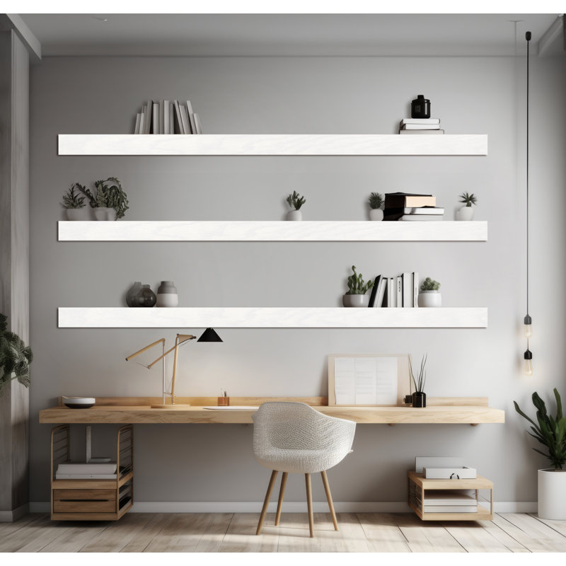 3 Piece Oak Floating Shelf, 4" H x 72" W x 6" D