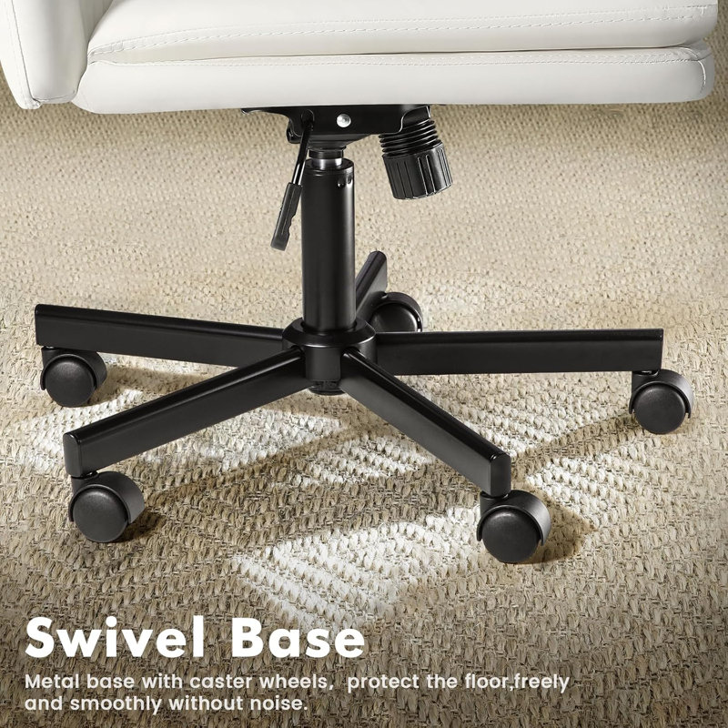 Ebern Designs Armless Office Desk Chair with Wheels,Cross Legged,Middle back Chairs for Home Office, White