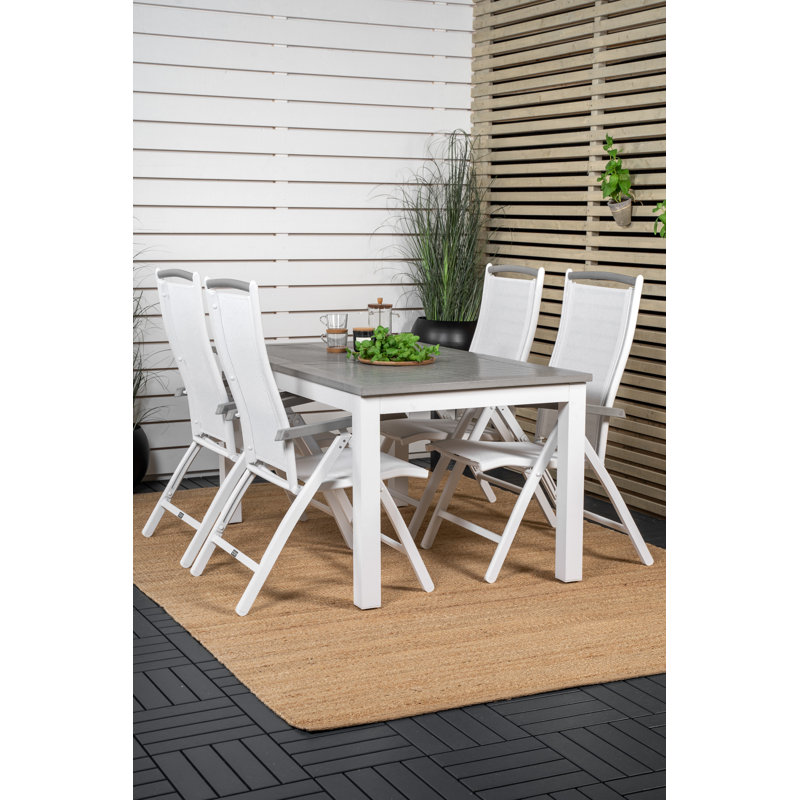 Jayesh 4 - Person Patio Dining Set with Extendable Rectangular Table, White/Taupe, 75cm H x 152cm W x 90cm L