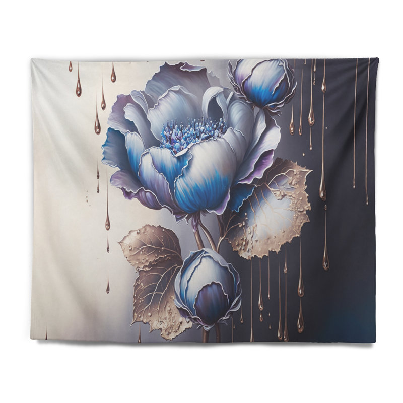 Polyester bleu glacier et mauve violette I tapisserie avec punaises, H 50 po x l 60 po