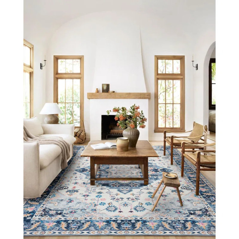 Carnegia Floral Area Rug, Blue , Rectangle 153 x 244 cm