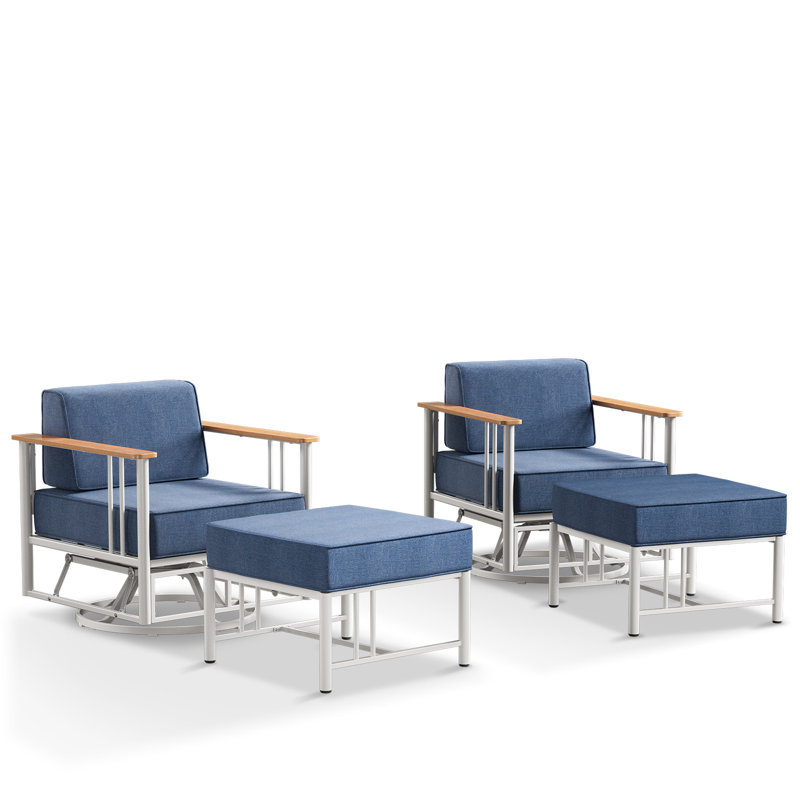 Fauteuil oscillant d'extérieur avec coussins de 6 po et repose-pieds Timberloft, Bleu, Blanc