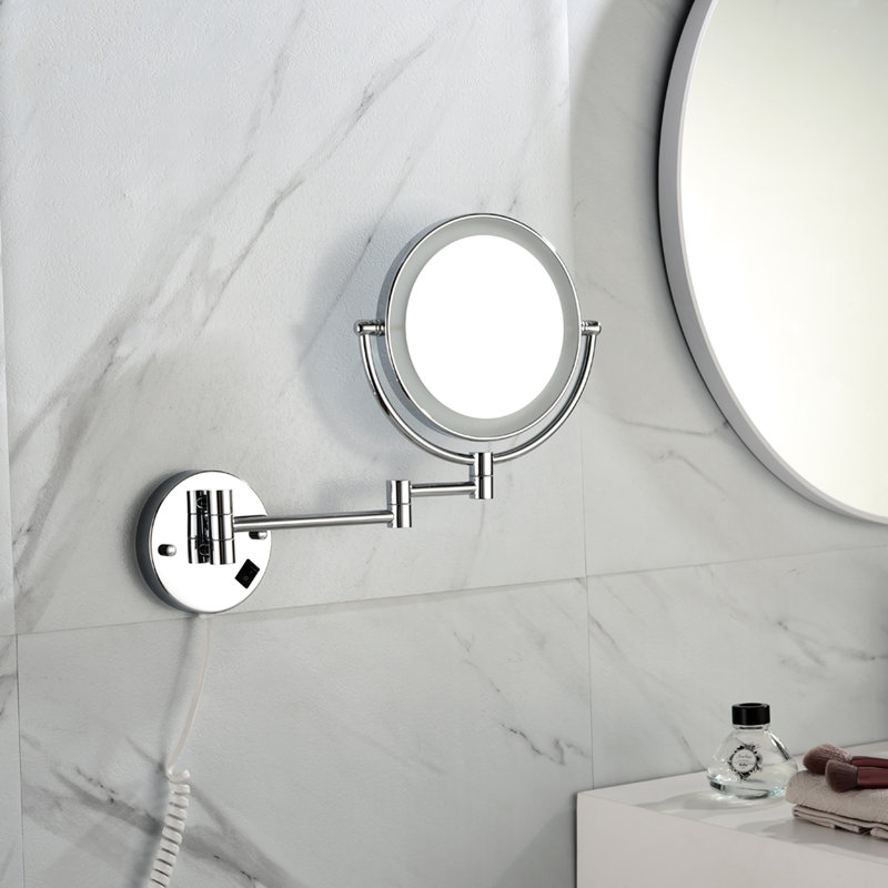 Miroir de meuble-lavabo mural grossissant à finition murale à finition DEL 8 po, extension de 12 po, grossissement 1x / 3x, rotation de 360 degrés, rasage à bouton étanche pour miroir de chanteur, avec salle de bain