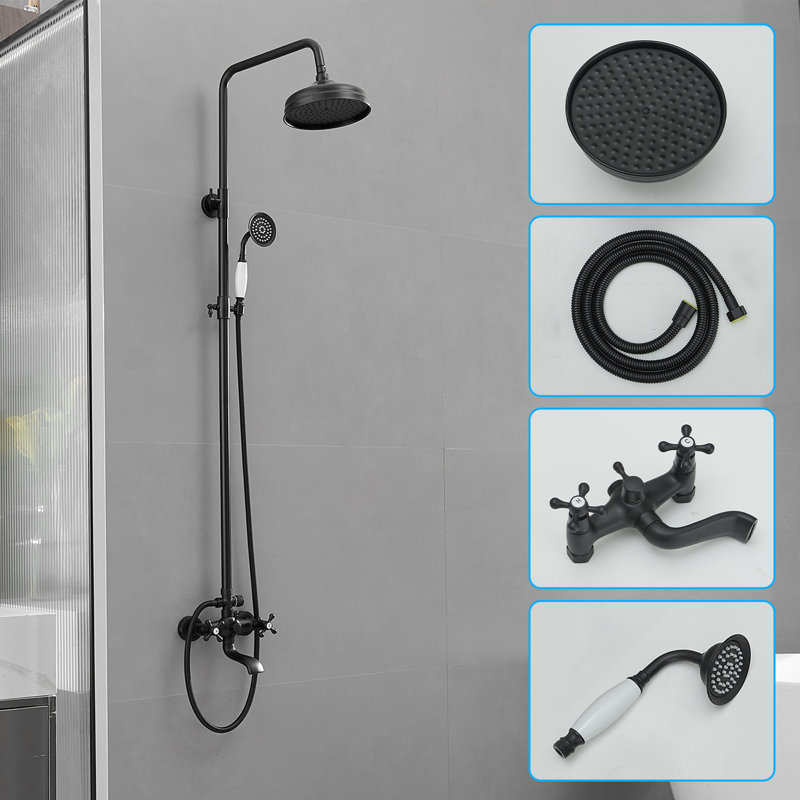 Système de douche complet à aiguilleur, Noir mat