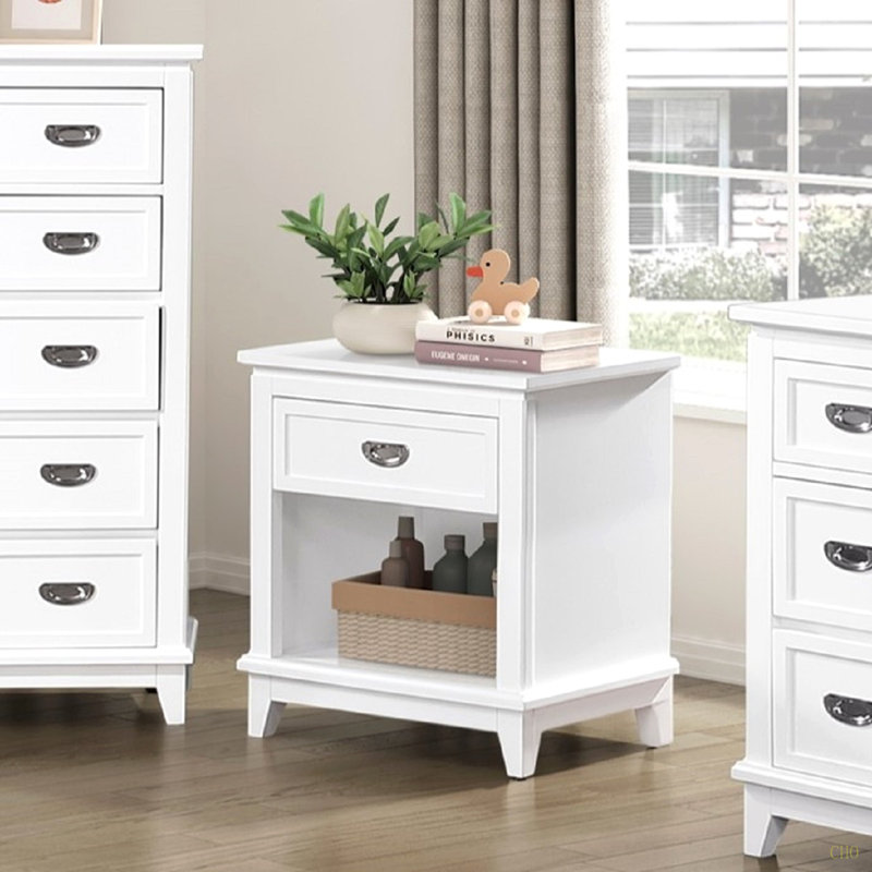 Table de chevet 1pc avec tiroir de rangement et tablette inférieure, Blanc