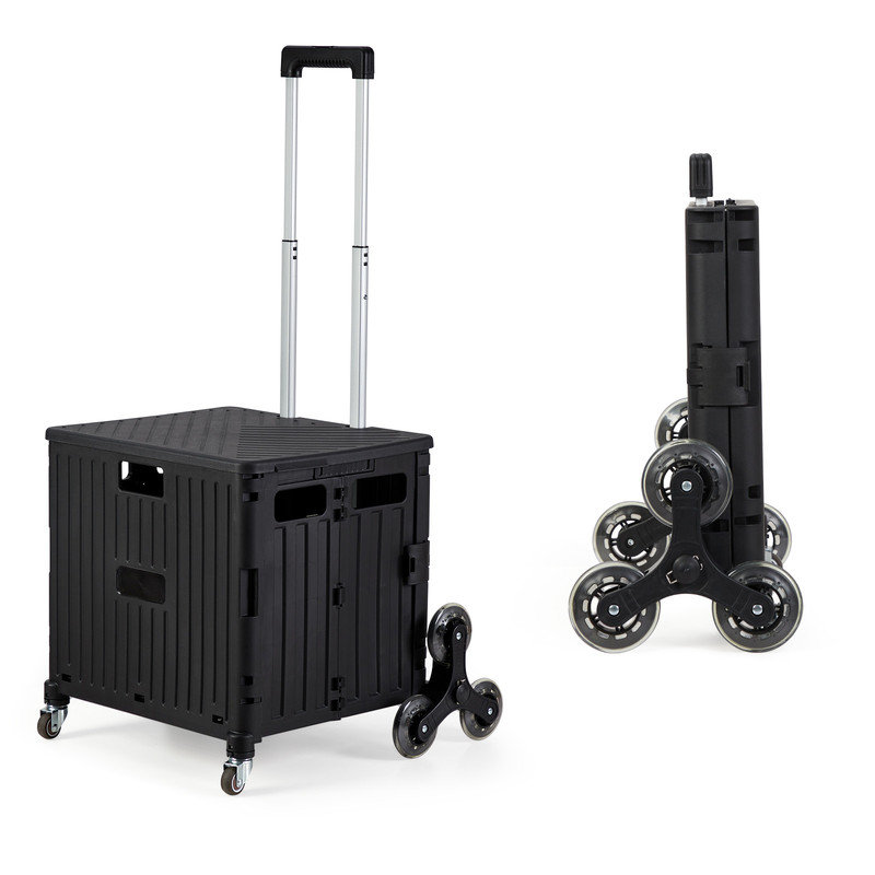 Chariot utilitaire pliable avec roues d'escalade, caisse roulante pliable avec couvercle (noir)