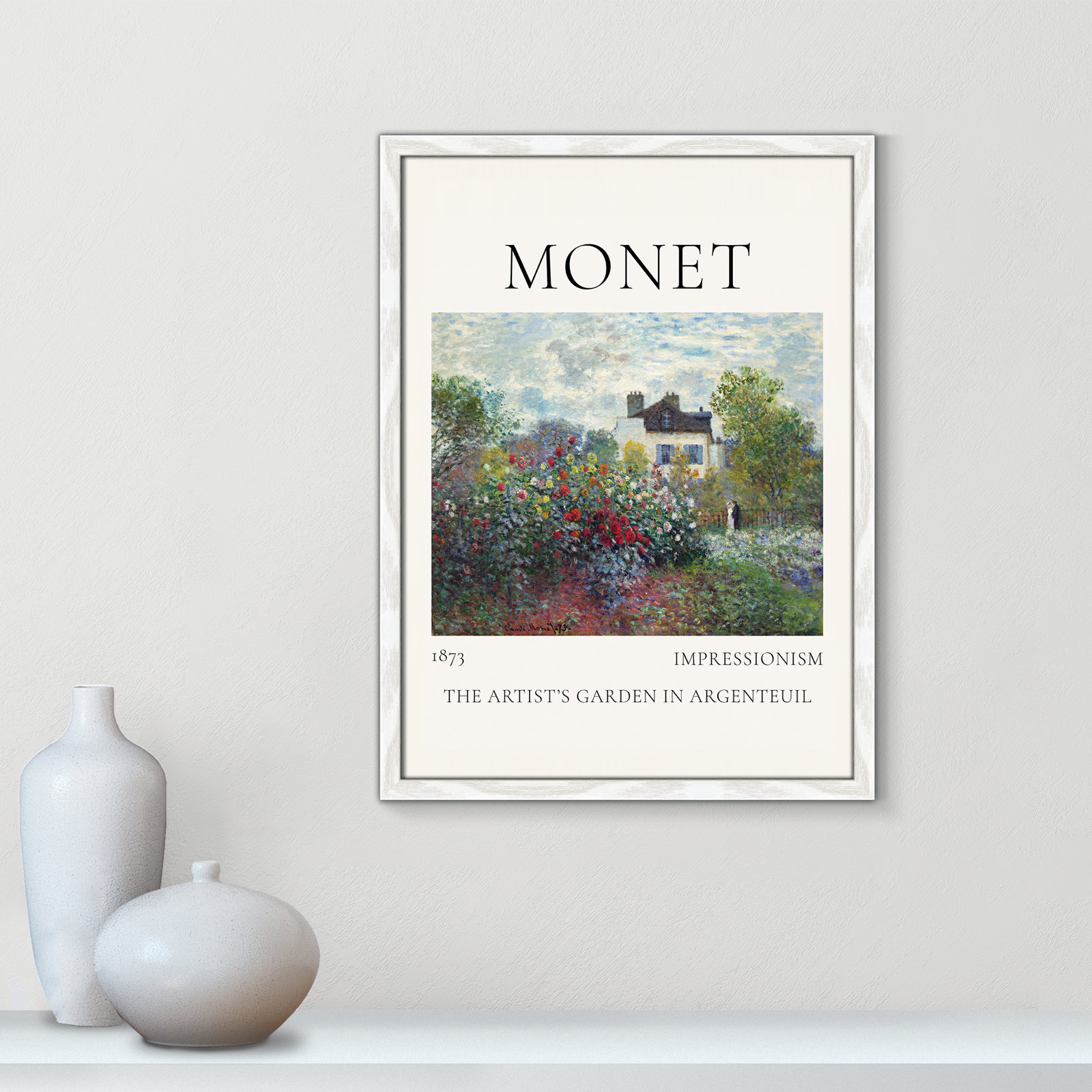 Artists Garden in Argenteuil Print by Claude Monet, No, White Single Picture Frame, 23" H x 17" W x 0.75" D