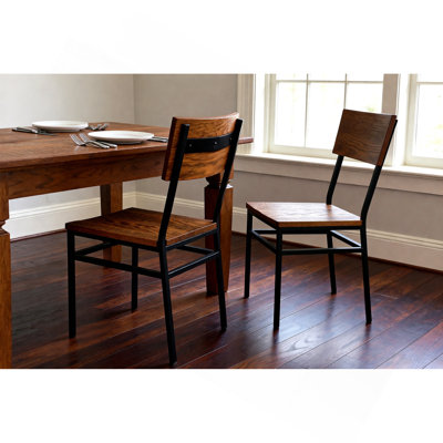 Ensemble de 2 chaises de salle à manger de style campagnard assemblées de qualité commerciale avec structure en métal et siège et dossier en chêne rouge américain, confortable pour la cuisine et la salle à manger