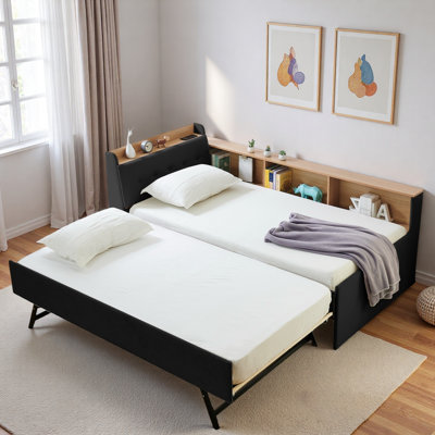 Multi-functional Daybed With Storage Headboard, Wireless Charging, Adjustable Pop-up Trundle And Led Lights
