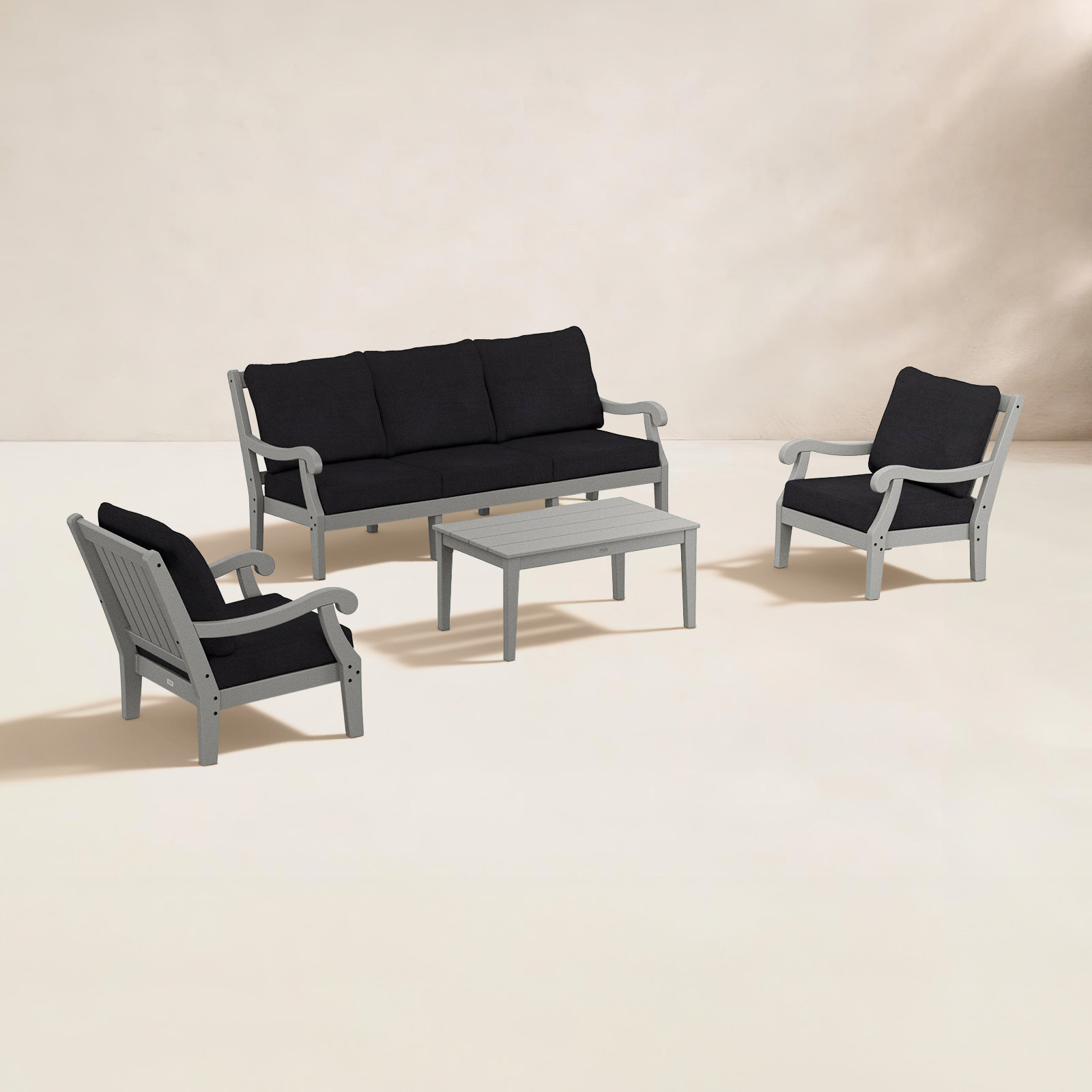 POLYWOOD® Verlyn 5-Person Patio Seating Group, Midnight Linen Cushion/Slate Gray Frame