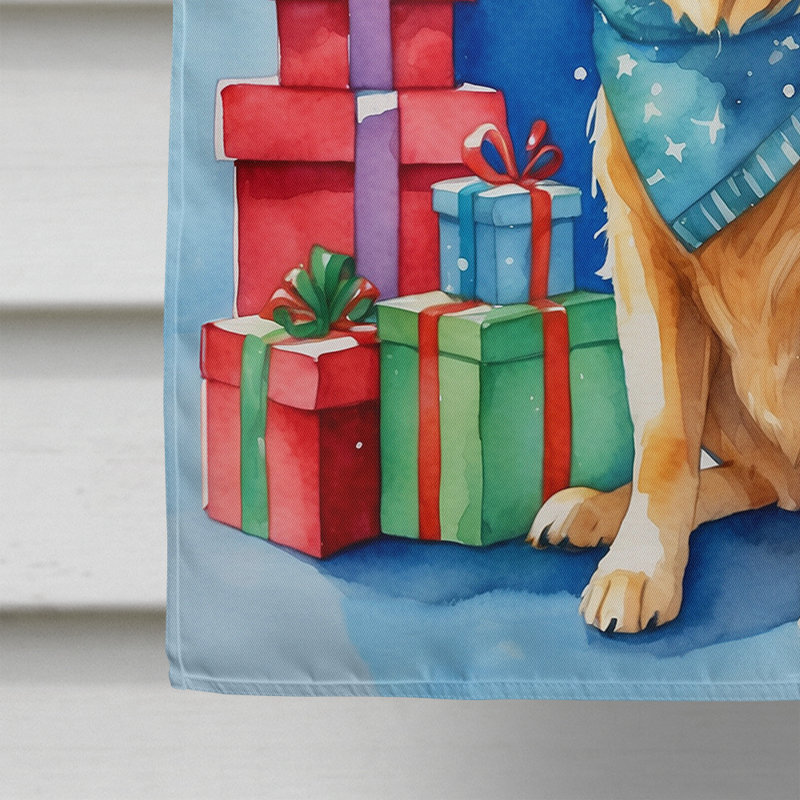 Drapeau de Noël maison de renne, Golden retriever