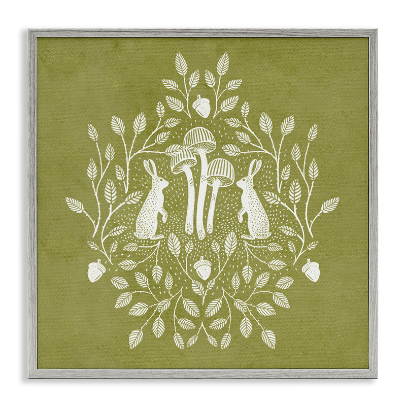 Lapin botanique vert olive, estampe numérique encadrée par Katie O'Shea, Estampe numérique Farmhouse, H 17 po x l 17 po