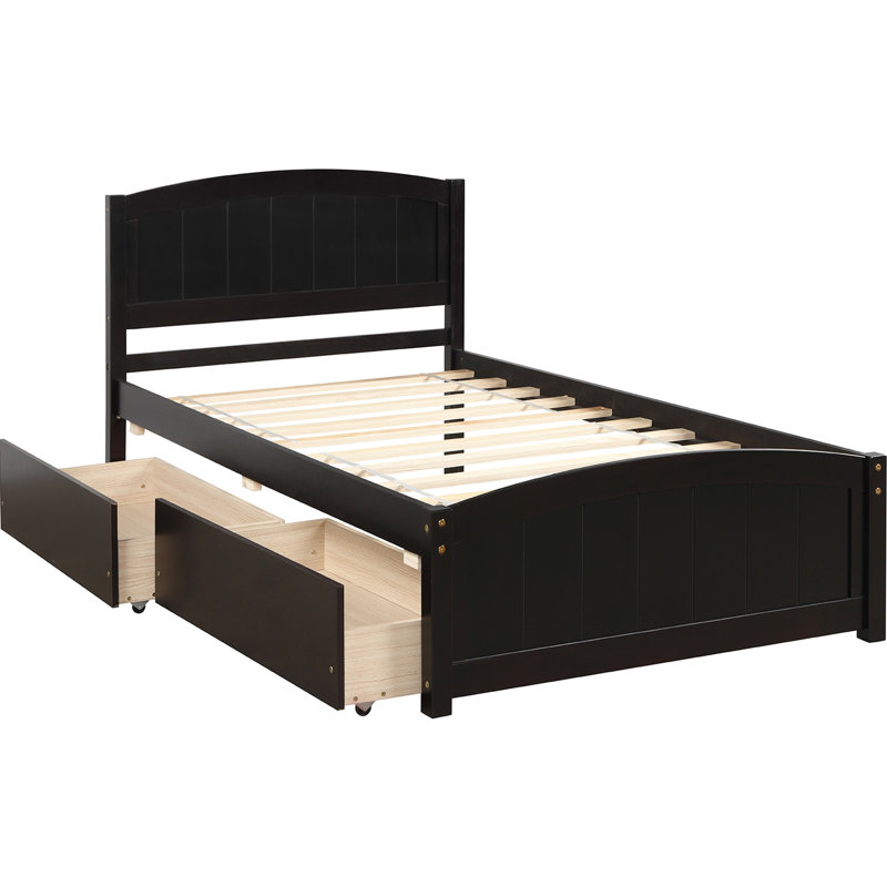 Lit plateforme simple avec deux tiroirs pratiques - Bois massif pour un cadre de rangement confortable pour la chambre à coucher