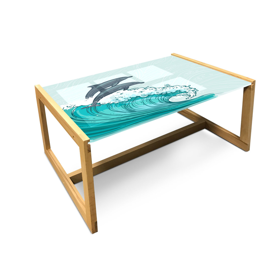 Couchtisch, Meer Wellen Sketch Kunst, Delfin, Koksgraue Mint Teal