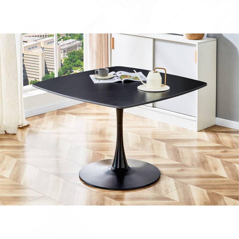 42.1" Black Mid-Century Round MDF Top Dining Table | For 4-6 People, Matte Black