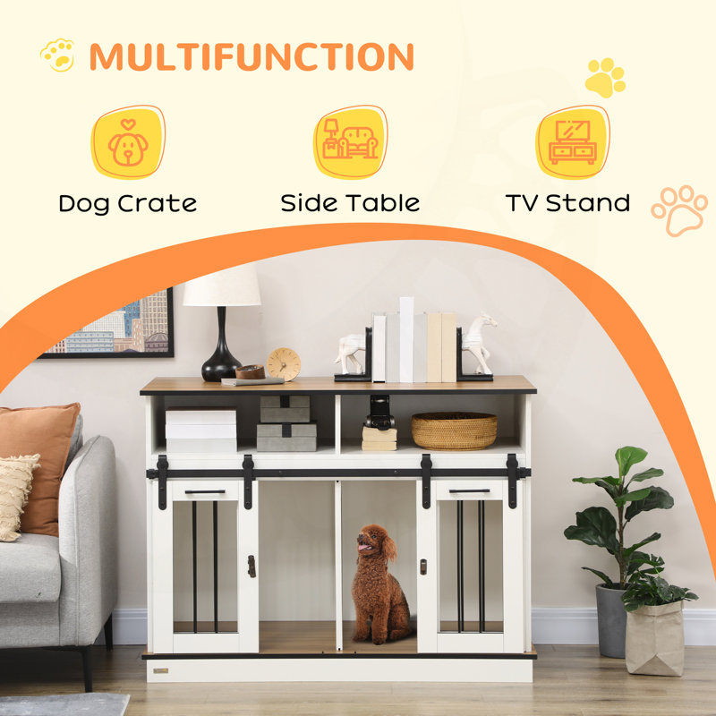 Versatile Dog Crate Furniture with Multiple Features for Different Sized Dogs, White