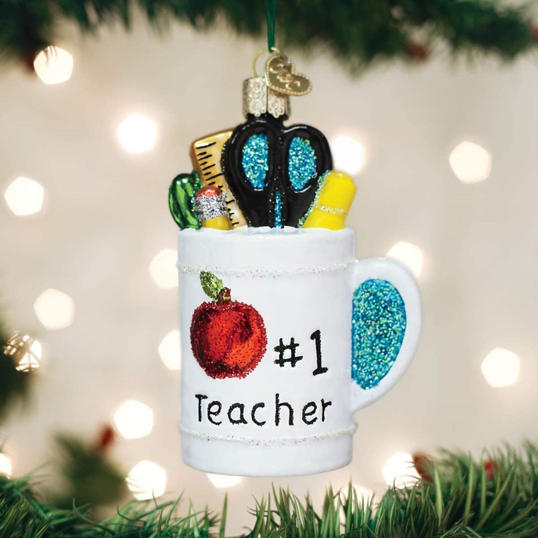 Best Teacher Mug Hanging Figurine Ornament Old World Christmas