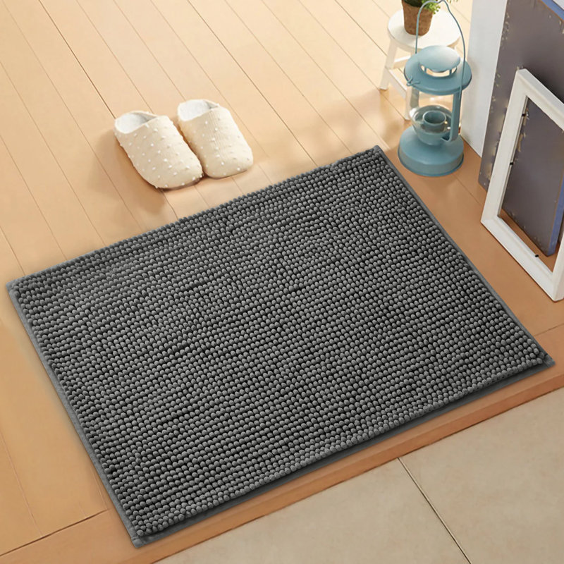 Aspire Homeware Ultra-Soft Chenille Bathroom Rug Mat with Non-Slip Backing, Reactangle (40cm W x 60cm L), Grey