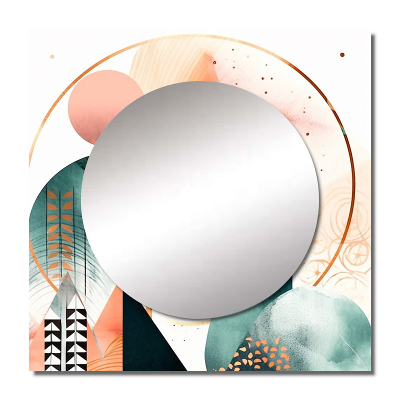 Minimal boho paysage rétro vert terreux - grand miroir carré géométrique pour décoration murale, 29 po x 29 po